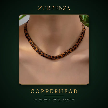 Copperhead serpent necklace as worn